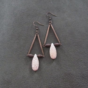 Bohemian ethnic earrings, white and copper statement bold earrings 
