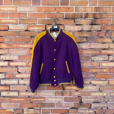 vintage 50s/60s purple and gold reversible letterman jacket / m medium 