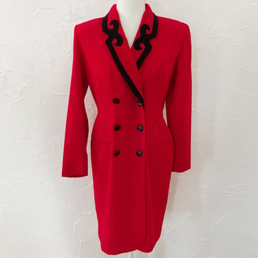 80s Red and Black Double Breasted Blazer Suit Dress | Medium 
