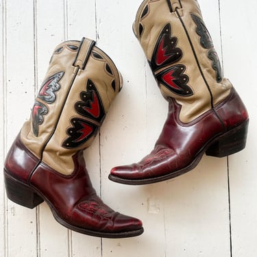 1980s Justin Cowboy Boots with Butterfly Motif 