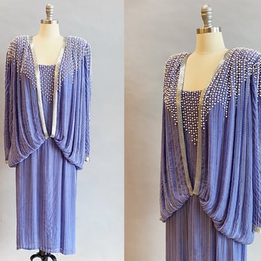 1980s Judith Ann Dress / 1980s Beaded Dress / Periwinkle Gown / 1980s Cocktail Dress / 1980s Designer / Size Small Medium Large 