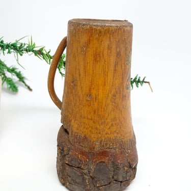 Small Antique Tree Bark Tankard Mug, Vintage Hand Made Southwest Primitive Native American Souvenir 