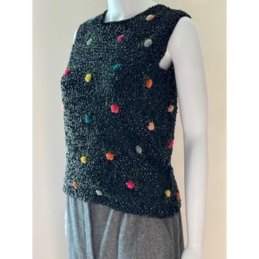 Vintage Sleeveless Sweater with Floral Beading and Sequins 1960's size 6/8 