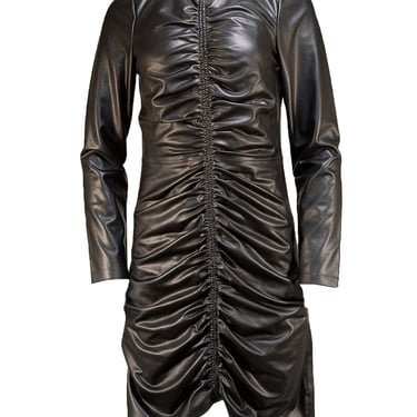 Veronica Beard - Black Ruched Faux Leather Dress Sz 6
