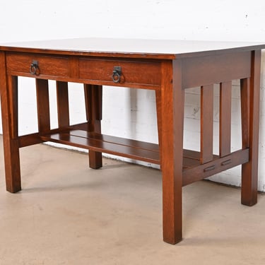 Antique Stickley Brothers Mission Oak Arts & Crafts Desk or Library Table, Newly Restored
