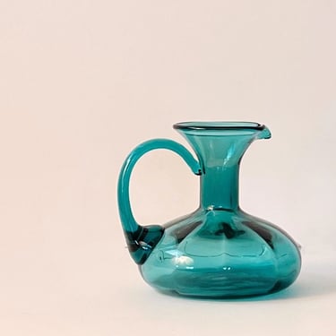 Vintage Turquoise Optic Pitcher by Rainbow Glass 