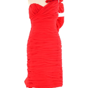 1980's Red Ruched Bow Back Dress