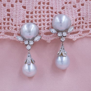 Midcentury Mabé &amp; South Sea Pearl Earrings