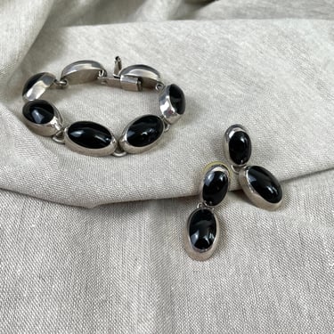 Sterling and onyx bracelet and pierced drop earrings - made in Mexico 