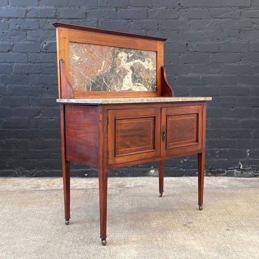 English Antique Marble Top Console Entry Cabinet, c.1930’s 