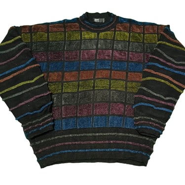 Vintage 90's Coogi Style Crewneck Pullover Sweater | Retro Fashion Clothing Streetwear | Cosby Biggie Jumper | Cable Knit Sweater 