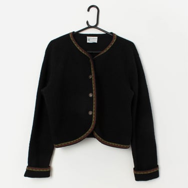 90s vintage Laura Ashley cropped wool jacket in black - Medium 