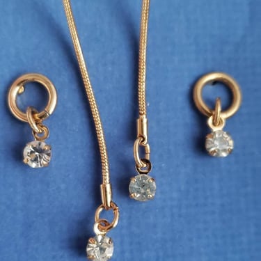 Vintage Avon Goldtone  Rhinestone Lariat set- rhinestone necklace & earrings gold jewelry set 