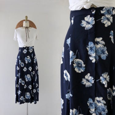 button front blossoms maxi skirt - l 