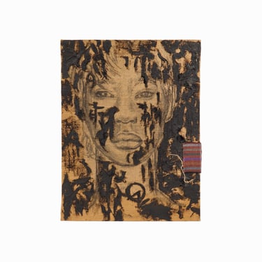 Mixed Media Painting on Burlap Illustration Board Woman Portrait African American Vintage Mid Century 