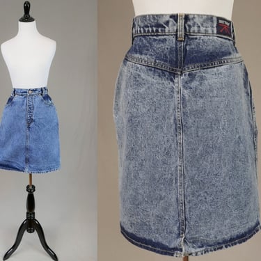 80s Brittania Jean Skirt - 25" waist - Blue Stone or Acid Wash Denim - Vintage 1980s - XS S 