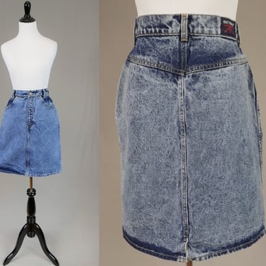 Vintage Acid Wash High Waisted Denim Skirt (1980s)