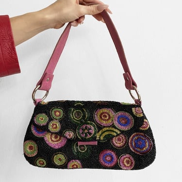 Multicolored Circles Beaded Shoulder Bag