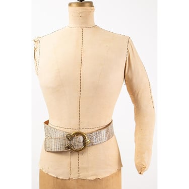 Vintage brass rams head statement belt / 1980s Aries metallic leather wide belt / S M 