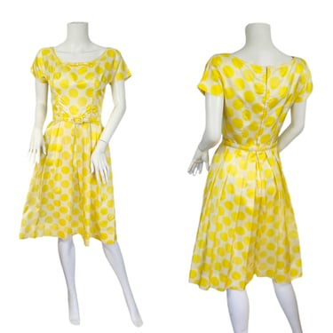 Pat Harthy 1960's Bright Yellow White Polka Dot Fit & Flare Dress I Sz Sm I B: 34" 