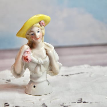 Antique Porcelain Half Doll Pin Cushion Half Doll Signed Germany Excellent Condition Collectible Rare Art Deco Gift for Her Rare 