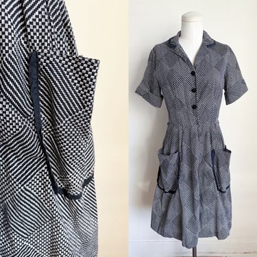 Vintage 1950s Black & White Checkerboard Day Dress / XS 