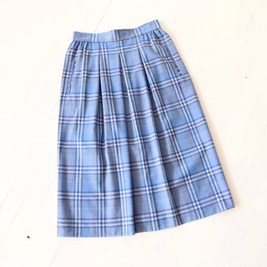 Vintage Pendleton Blue Wool Plaid Pencil Skirt 