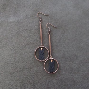 Copper geometric industrial earrings black hematite 