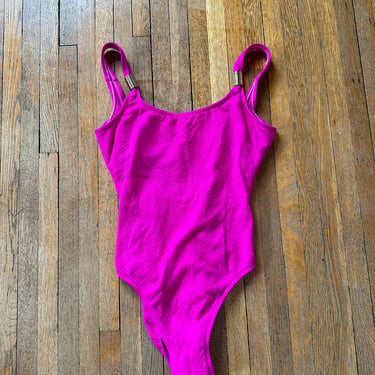 Vintage one piece swimsuit hot pink gold jantzen women’s size 10 open back cute 