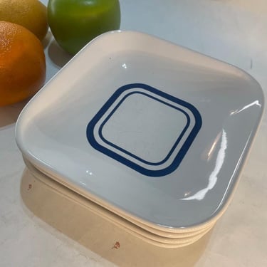 Nautica Salad Plates | Set of 4 | Navy Blue Stripe | Square Plates | Coastal Vibe | Classic White Ceramic 