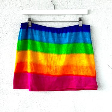 Vintage 90s Y2k Rainbow Mini Swim Skirt Ombré Bright Colorful Swimsuit Coverup 