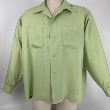 1950's Pale Green Shirt - CAMPUS Label - Light Weight Rayon - Patch Pockets - Loop Collar - Men's Size X~Large 