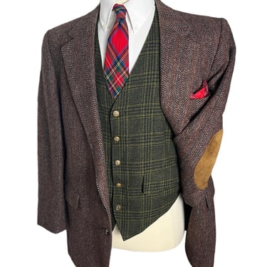 Vintage HARRIS TWEED 100% Wool Herringbone Sport Coat ~ 44 Regular ~ Elbow Patches ~ jacket / blazer ~ Preppy / Ivy / Trad ~ 