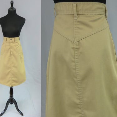 70s Tan Skirt - Back Yoke Denim - Vintage 1970s - XS 24" waist 