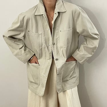 90s J Crew natural cotton canvas chore coat barn jacket / vintage j crew khaki cotton twill field jacket chore coat | Medium 