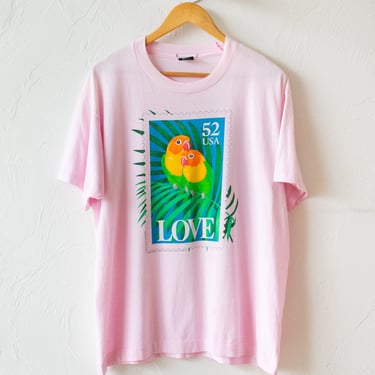 Vintage Pink Lovebirds Stamp Tee L/XL