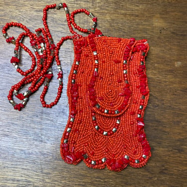 Vintage Beaded Mini Bag Orange Change Purse 