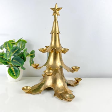 Vintage Brass Christmas Tree Candleholder, Solid Brass Tiered Tea light Christmas Tree, Modern Classic Christmas Decor, MCM Holiday Style 