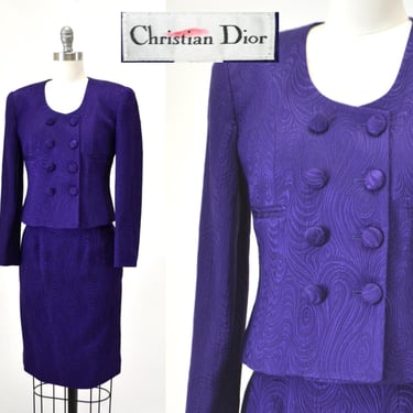 Vintage 80s 90s Purple Silk Suit Jacket Skirt Christian Dior XS  // 90s Glam Purple Barbie Suit Silk Jacket Blazer Skirt By Christian Dior 