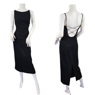 Katheryn Conover Long Black Dress I Sz Med I Lace Up Back I Metal Stars 