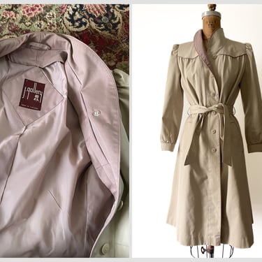 Vintage early ‘80s J. Gallery light tan & mauve trench coat | khaki Spring jacket, belted trench coat, XS/S 
