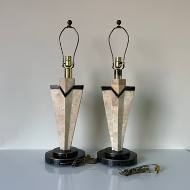80's Maitland Smith Tessellated Stone Table Lamps - a Pair 