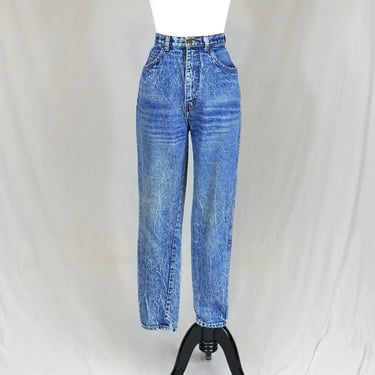 80s Stefano Acid Wash Jeans - 27" or snug 28" waist - High Rise Waisted Relaxed Tapered - Vintage 1980s - 29.5" inseam 