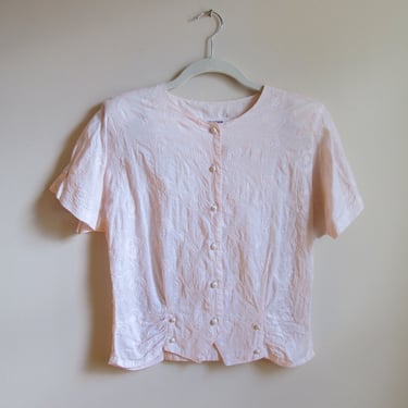 80s Pink Embroidered Blouse S 36 Bust 