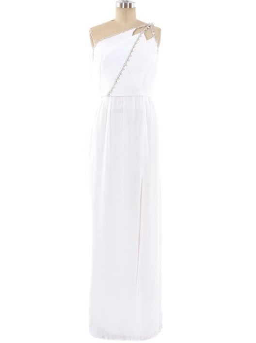 Travilla Plisse Pleated One Shoulder Gown