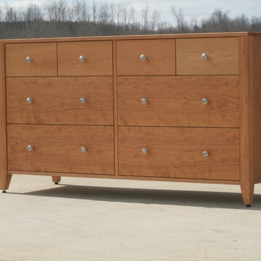 ZCustom GN X8320a, Walnut Dresser with 6 inset Drawers, rectangle cutouts, Frame Sides, 56" wide x 20" deep x 32" tall - natural color 