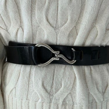 Vintage Isaiah Kincaid Womens Black 100% Leather Horsebit Belt Sz 30 Made USA 