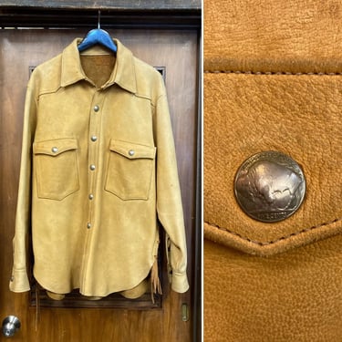 Vintage 1960’s Size XL Deerskin Leather Jacket with Buffalo Nickel Buttons, 60’s Leather Jacket, Vintage Western Wear, Vintage Clothing 