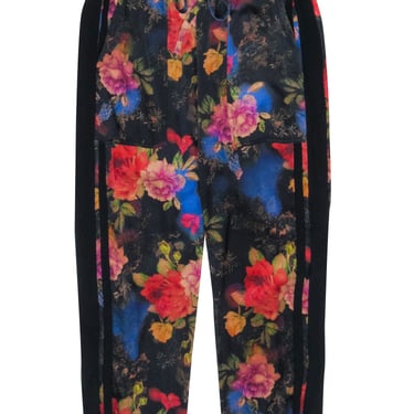 Johnny Was - Black w/ Multicolor Floral Printed Silk Drawstring Pants Sz XS