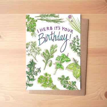 I Herb It's Your Birthday Watercolor Greeting Card + Envelope